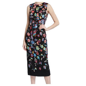 MONIQUE LHUILLIER Sonya black floral embroidered midi dress